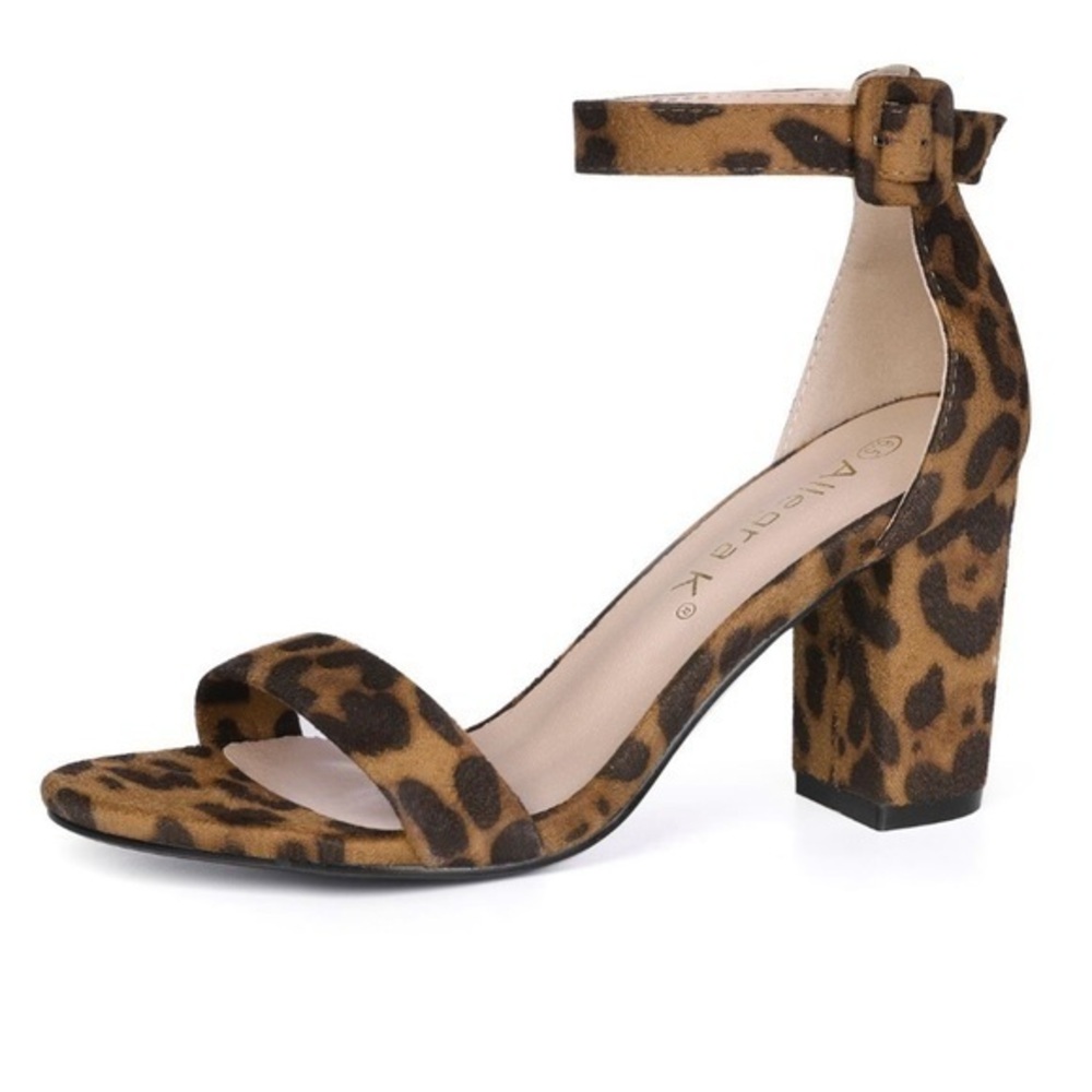 Cheetah Block Heel Printed Open Toe Ankle Strap Heels Size 9